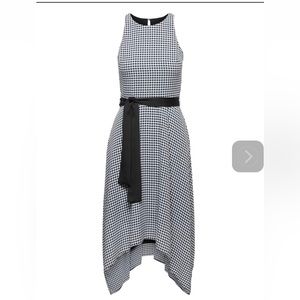 Gingham Racer-Neck Fit-and-Flare Dress